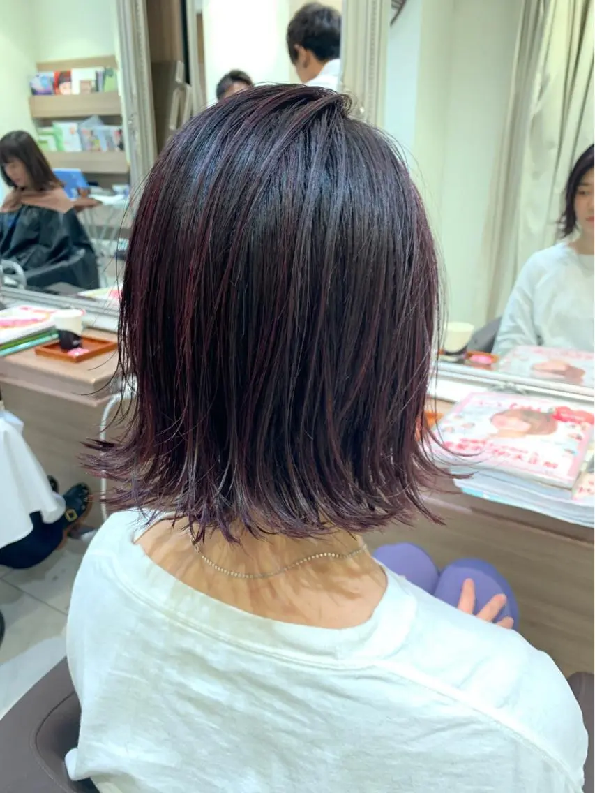 ミディアム カラー ハイライトカラー レッドカラー ハイライト はだゆうき @hadadan08のヘアスタイル