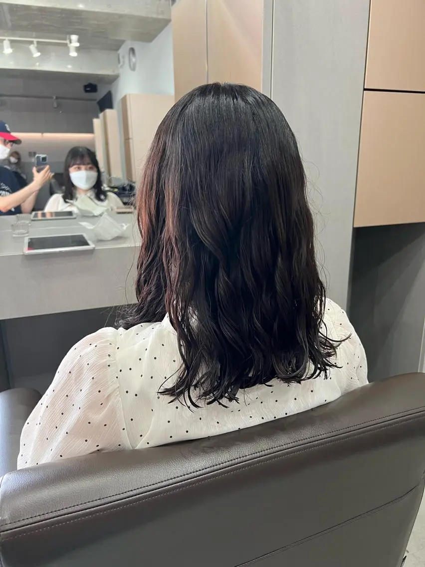 セミロング パーマ カット ヘアカラー パーマ ボブパーマコテ巻き風 パーマNo1深江秀平のヘアスタイル