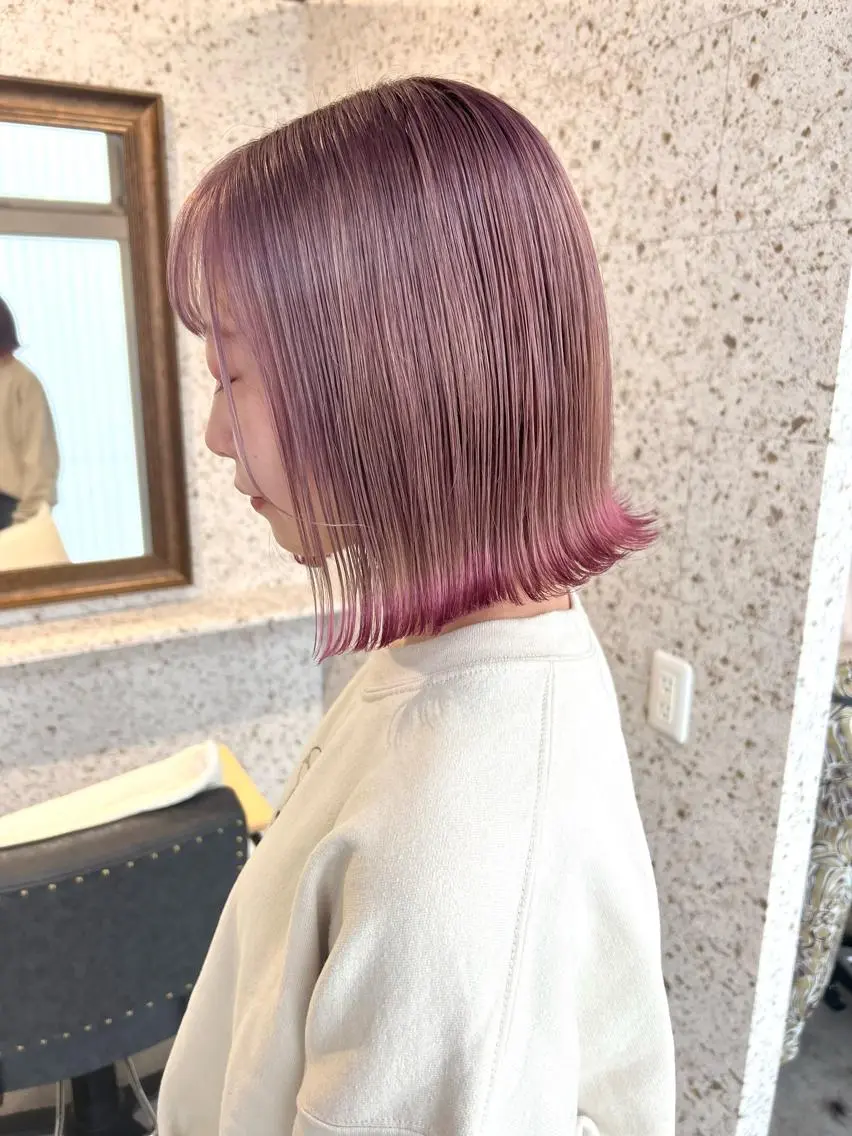 ミディアム カラー ヘアアレンジ ピンクカラー ヘアカラー トリートメント lani ブリーチ /ダブルカラーのヘアスタイル