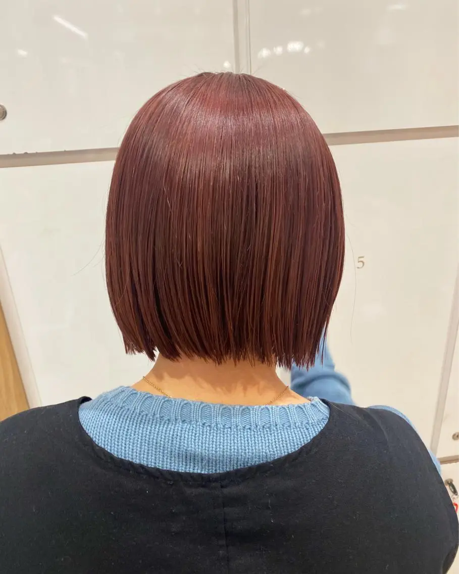 ショート カラー ヘアアレンジ ワンレンボブ ショートボブ ブラウンカラー ピンクカラー ピンクブラウン 🌿レイヤー/ブリー チ/🌿JINのヘアスタイル