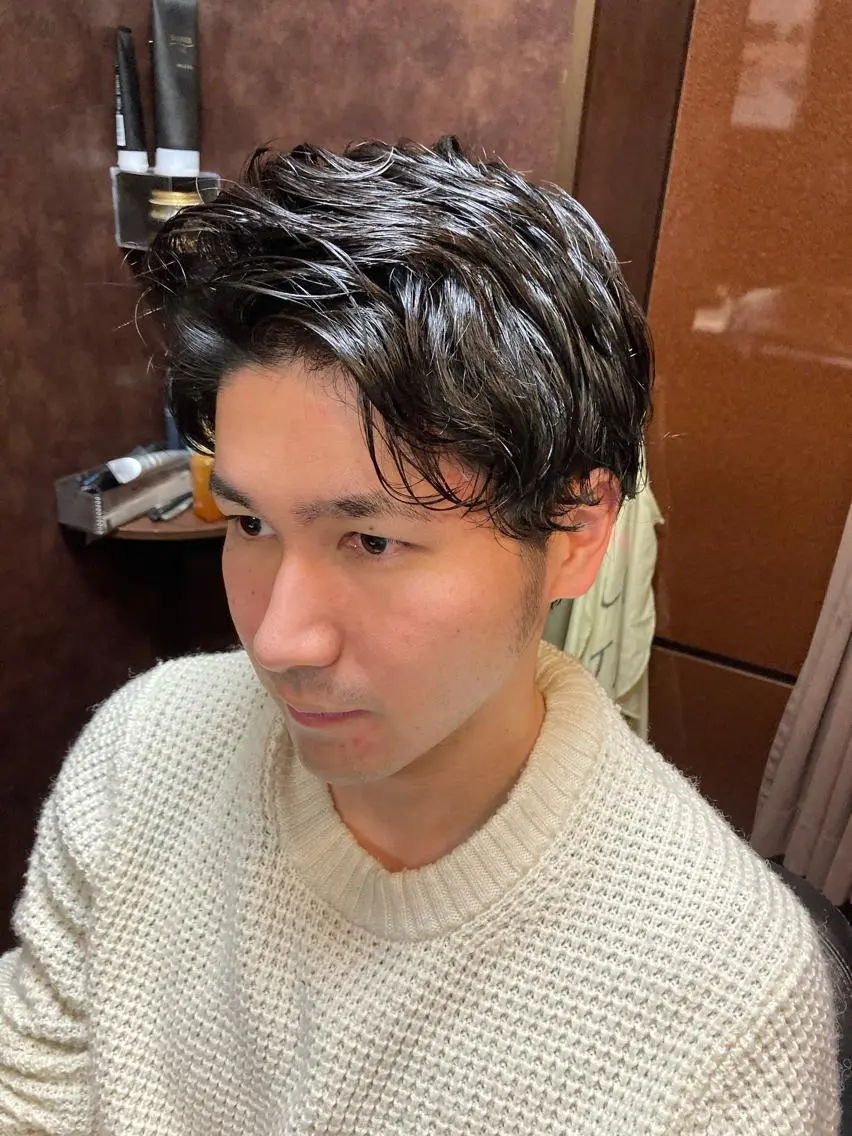ショート メンズ アップバング メンズパーマ メンズ専門💈中島 太一💈のヘアスタイル