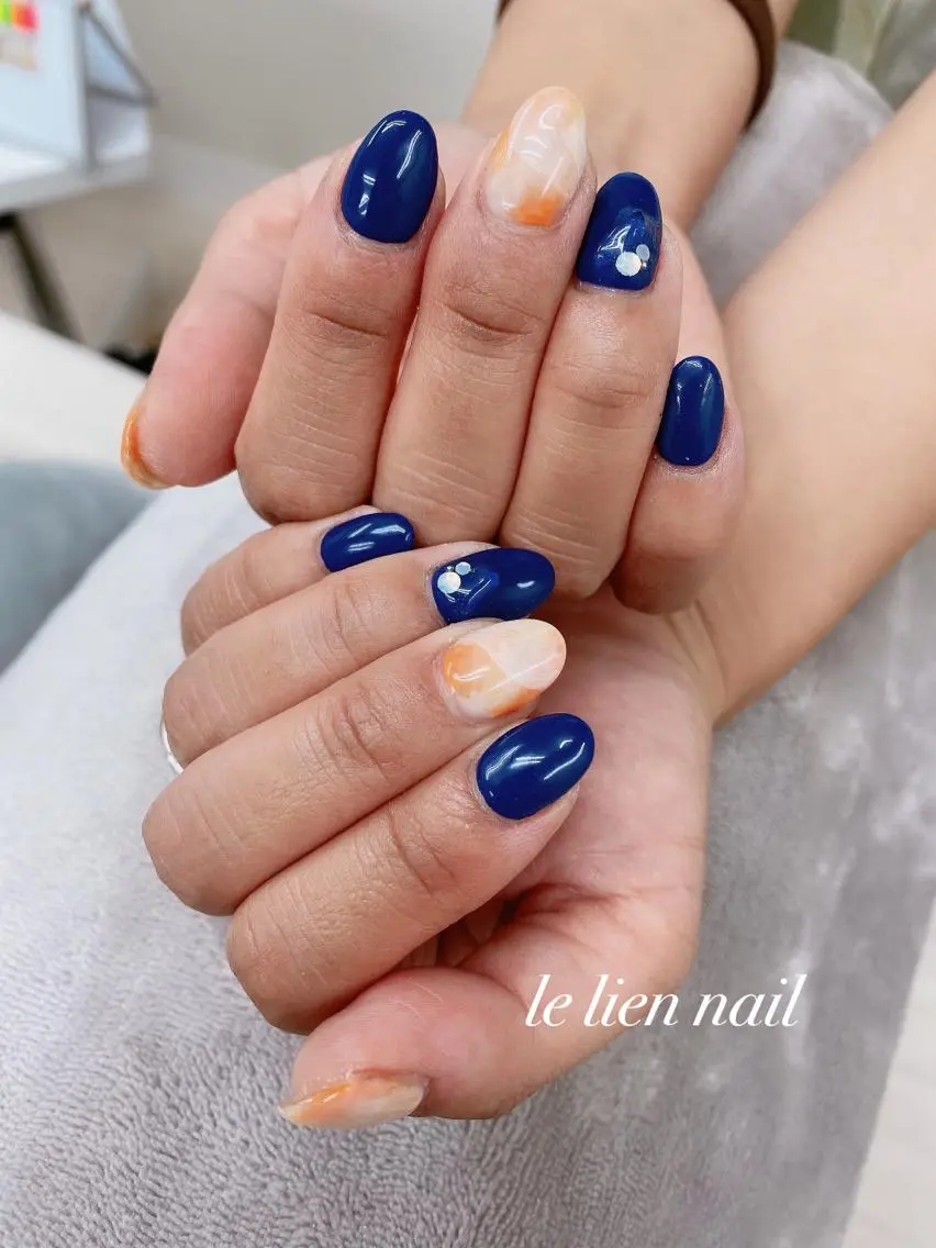 ネイル アートネイル ブルー オレンジ le lien nailのネイルデザイン