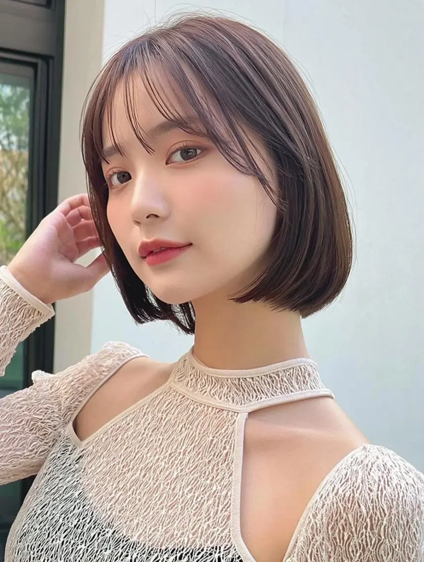 セミロング 顔周りカット 髪質改善 韓国風ヘア レイヤーカット ヘアカラー トリートメント FOCUS JAPAN3のヘアスタイル