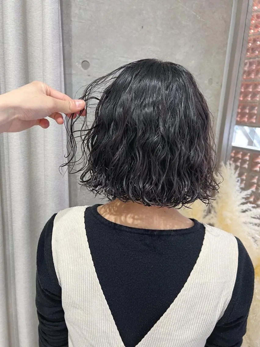 ショート パーマ カット パーマ トリートメント ボブパーマコテ巻き風 パーマNo1深江秀平のヘアスタイル