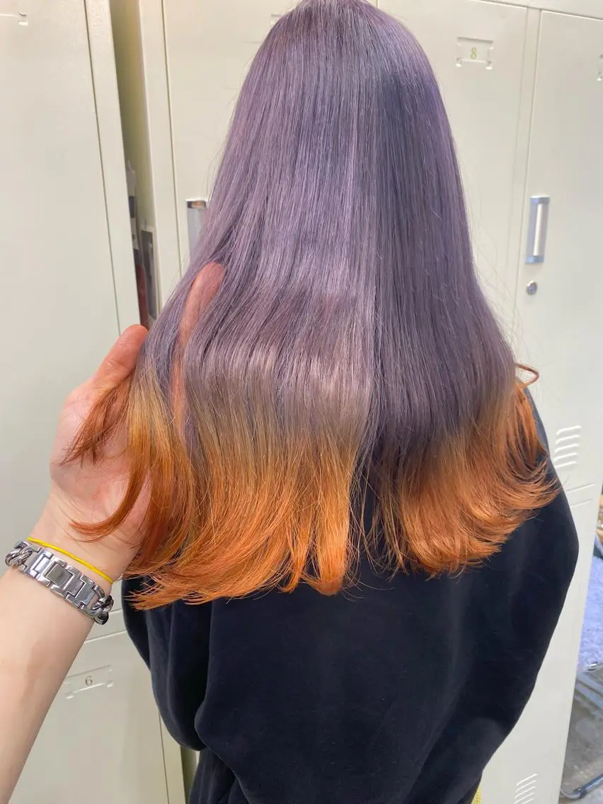 ロング カラー ブリーチ デザインカラー グレージュ ラベンダーカラー ラベンダーグレージュ ヘアカラー パーマ/ケアブリーチ /博多/YOSUKEのヘアスタイル