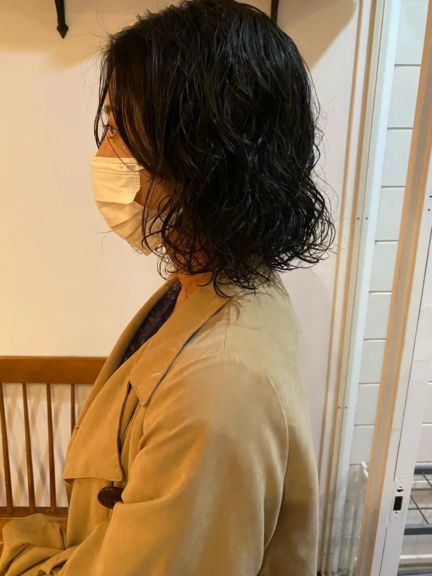 ミディアム パーマ ミディアムパーマ ボブ 長めボブ ショート& パーマ　坂本のヘアスタイル