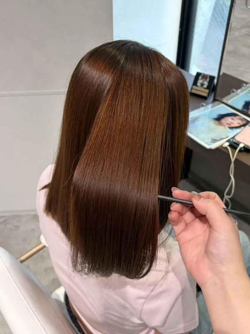 ロング ボブ ハイライト 髪質改善 レイヤーカット ロング 縮毛矯正 縮毛矯正特化🍥 竹口はるかのヘアスタイル