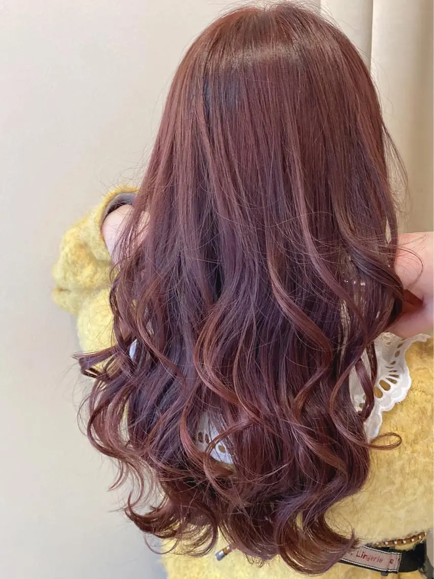 ロング カラー ヘアアレンジ ブラウンカラー ピンクカラー ピンクブラウン シールエクステ専門店 Spira藤崎宮のヘアスタイル