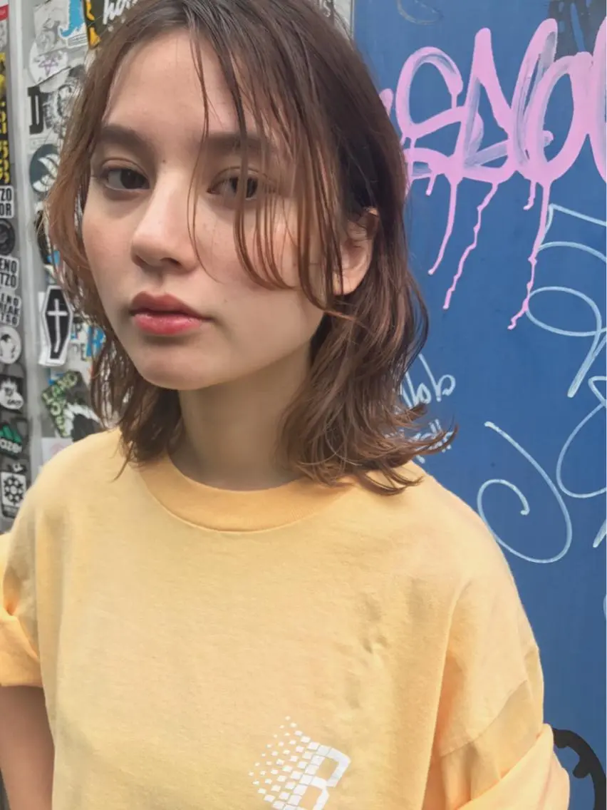 ミディアム 外ハネヘア 透明感カラー🌿ボブ ✨飛田　ケイのヘアスタイル