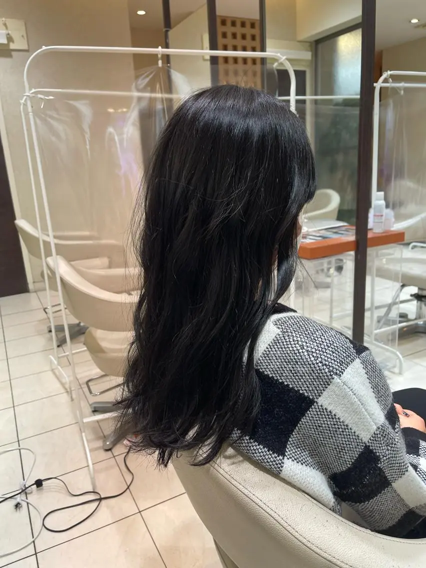 ロング カラー 黒髪 ブルーカラー ブルーブラック カネヒラ リョウスケのヘアスタイル