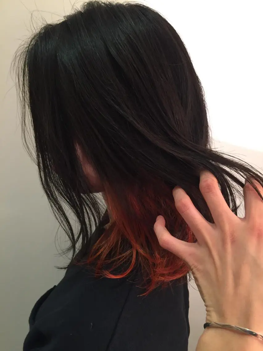 ミディアム カラー オレンジ カット ヘアカラー トリートメント 原宿サロン代表 デザインカラー伊藤卓のヘアスタイル