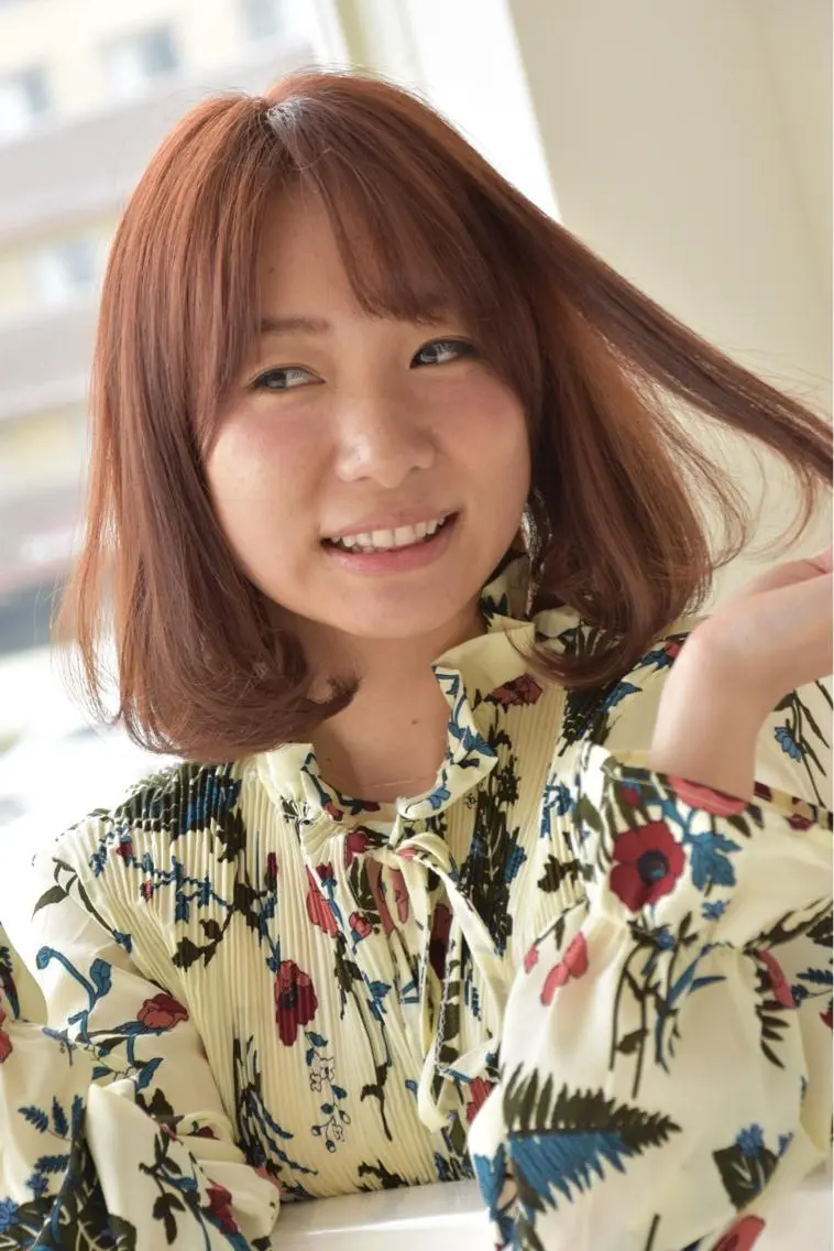 ミディアム カラー ブラウンカラー ピンクカラー ピンクブラウン ボブ 長谷川 浩章のヘアスタイル