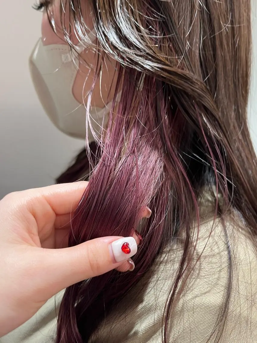 セミロング カラー ピンクカラー パープルカラー 酸性縮毛矯正 Coreすずのヘアスタイル
