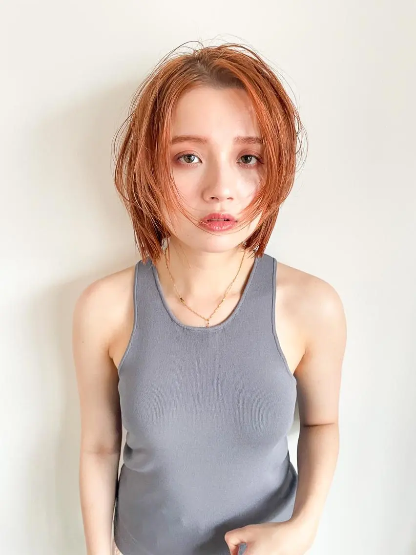 カラー パーマ ミディアム ショートボブ ミディアムパーマ アディクシーカラー ブリーチ ケアブリーチ カット ヘアカラー CEINE OURのヘアスタイル