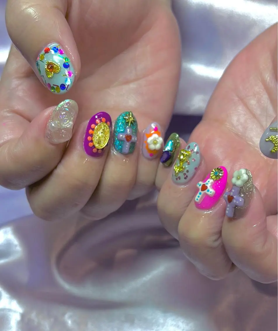 ネイル ハート ホログラムネイル キラキラネイル ラメ(グリッター) パープル ハンドネイル フットネイル Para Sol nail Maoのネイルデザイン