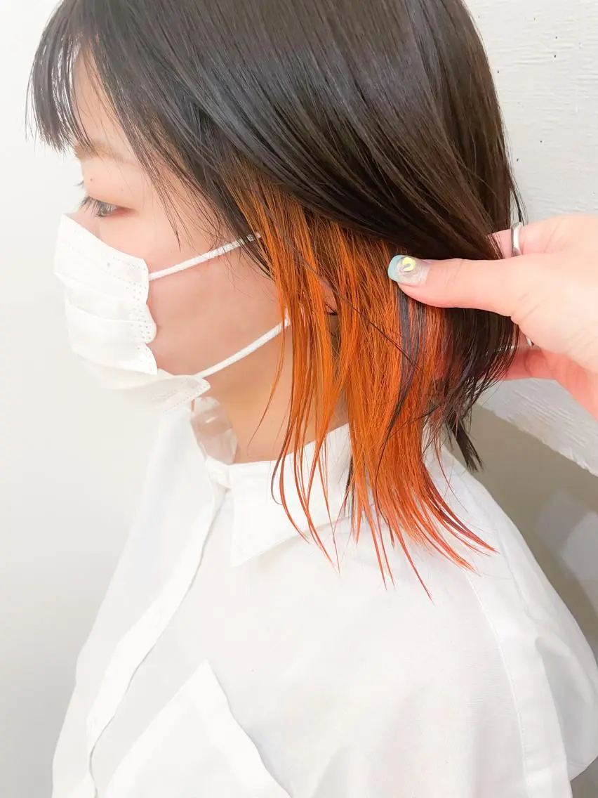 ミディアム カラー インナーカラー オレンジ ヘアカラー ✨カラー支持No.1 🧸ワキ カナコ🧸のヘアスタイル