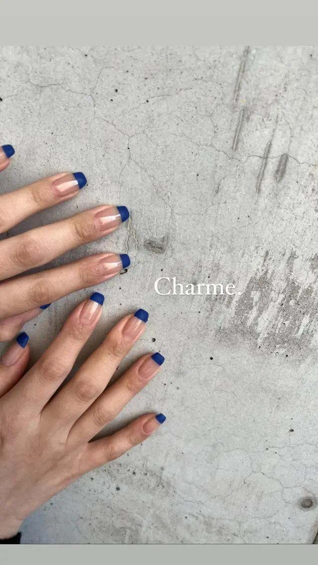 ネイル ブルー フレンチネイル 持ち込み ニュアンスネイル ハンドネイル ハンドケア Charme. NOBUKOのネイルデザイン