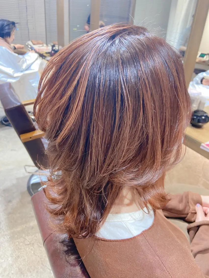セミロング カラー ヘアアレンジ 結婚式・ブライダル セミロングパーマ ベージュカラー 黒髪 ネイビーカラー カット ヘアカラー パーマ 縮毛矯正 トリートメント レイヤー×ヘッドスパ *保田遥*のヘアスタイル