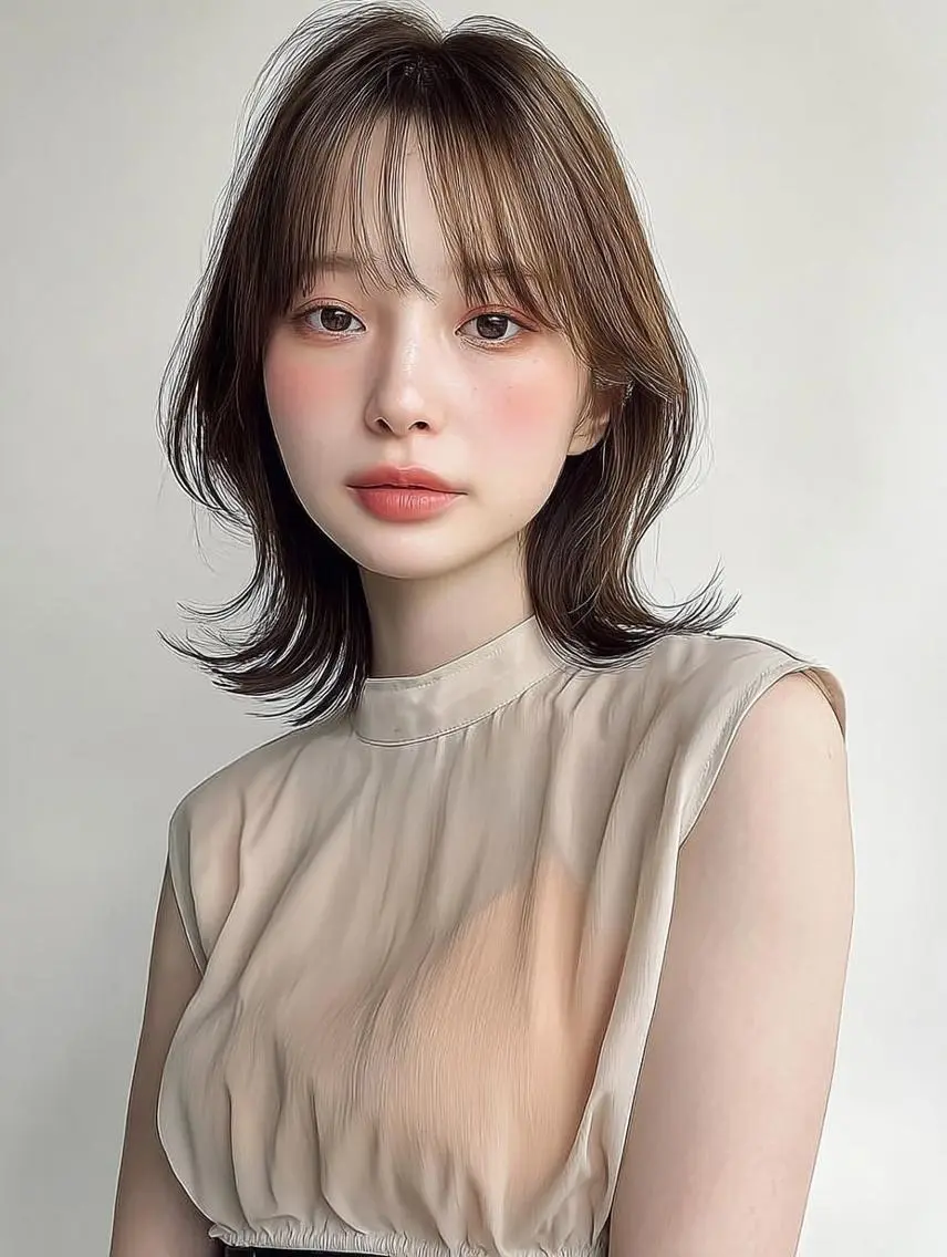ミディアム ヘアアレンジ 髪質改善 韓国風ヘア レイヤーカット 似合わせカット シースルーバング カット ヘアカラー Ayumu /京都/西院のヘアスタイル