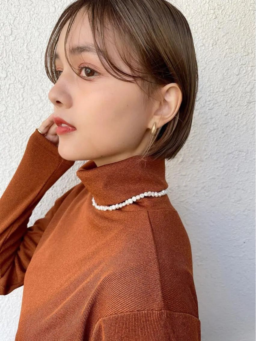 ショート カラー ボブ 顔まわりレイヤー 韓国風ヘア レイヤーカット カット ヘアカラー ✨コテ巻き風パーマ ✨川合佑哉のヘアスタイル
