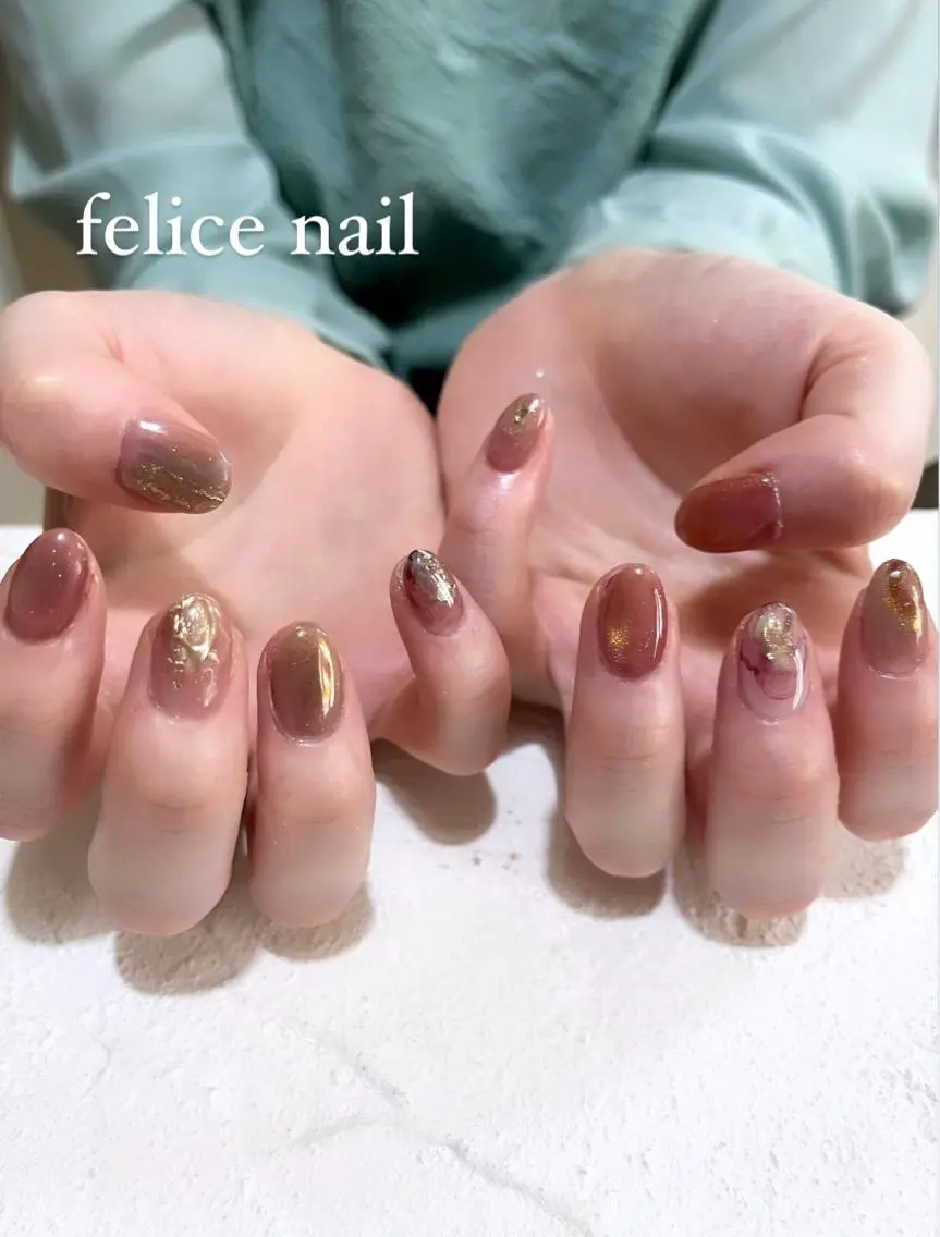 ネイル ブラウン ジェルネイル マグネットネイル ニュアンスネイル オフィスネイル felice nailのネイルデザイン