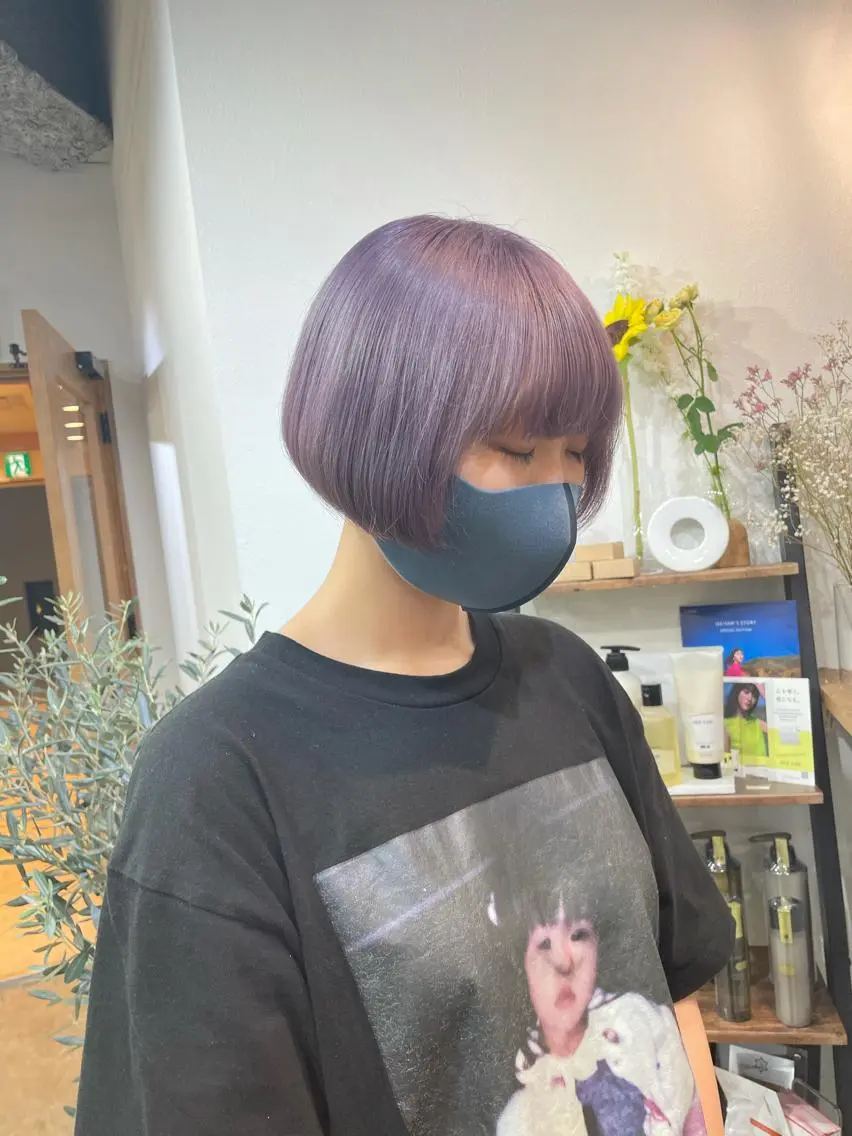 ショート ピンクラベンダー カラーモデル募集 吉原佳穂💗のヘアスタイル