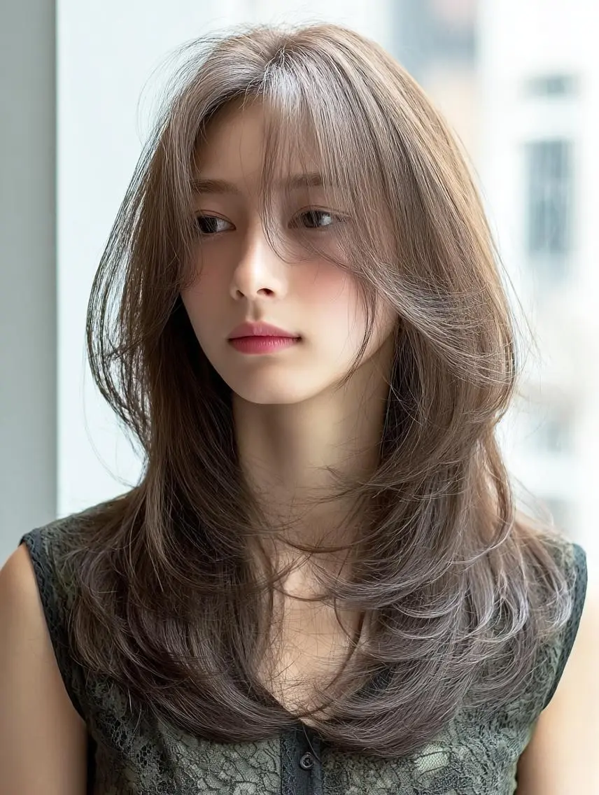 セミロング ハッシュカット 髪質改善 レイヤーカット 縮毛矯正 トリートメント 韓国×艶ハイトーンが ✨絶対可愛い✨リオ✨のヘアスタイル