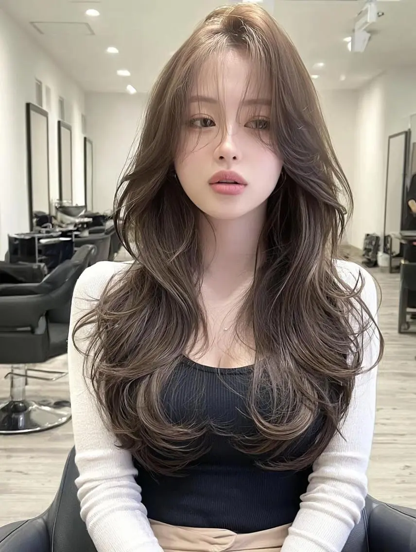 ロング 顔周りカット 髪質改善 韓国風ヘア レイヤーカット カット ヘアカラー FOCUS JAPAN2のヘアスタイル