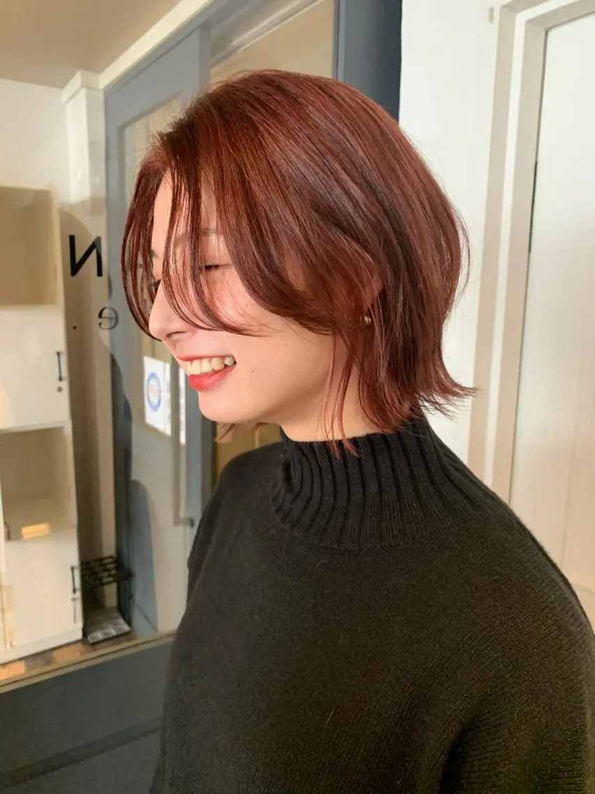 ショート カラー パーマ ヘアアレンジ メンズ キッズ ネイル マツエク・マツパ ボブレイヤー センターパート ピンクカラー カラーマツエク ボブ ウルフレイヤーカット /チヒロのヘアスタイル