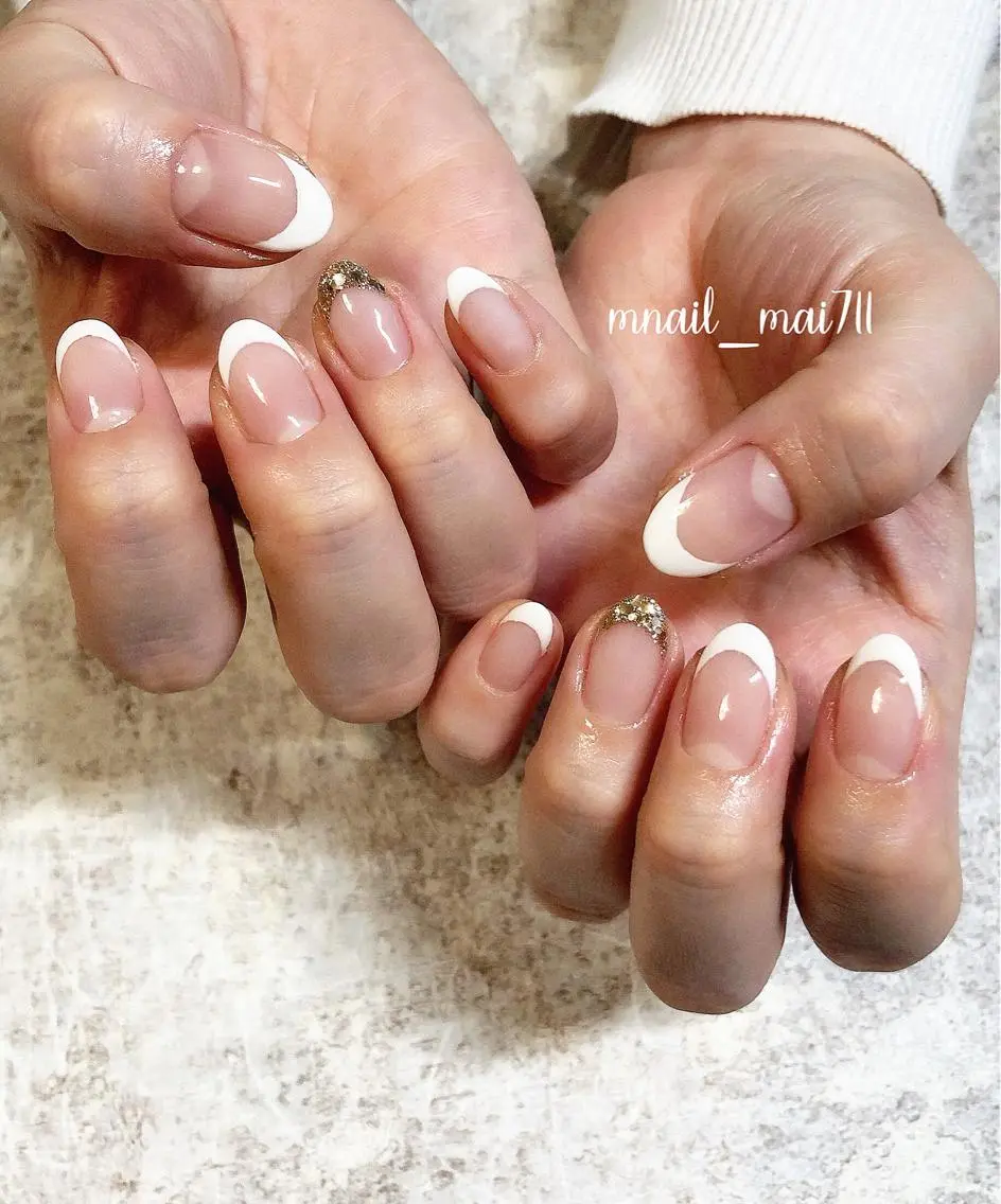 ネイル フレンチネイル ラメ(グリッター) シンプルネイル Home salon M nailのネイルデザイン