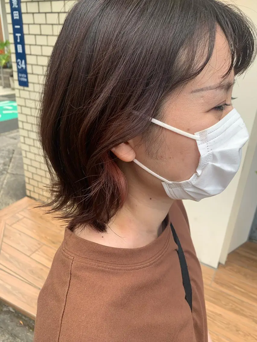 ミディアム カラー イヤリングカラー ピンクカラー HARE 川崎晴佳のヘアスタイル