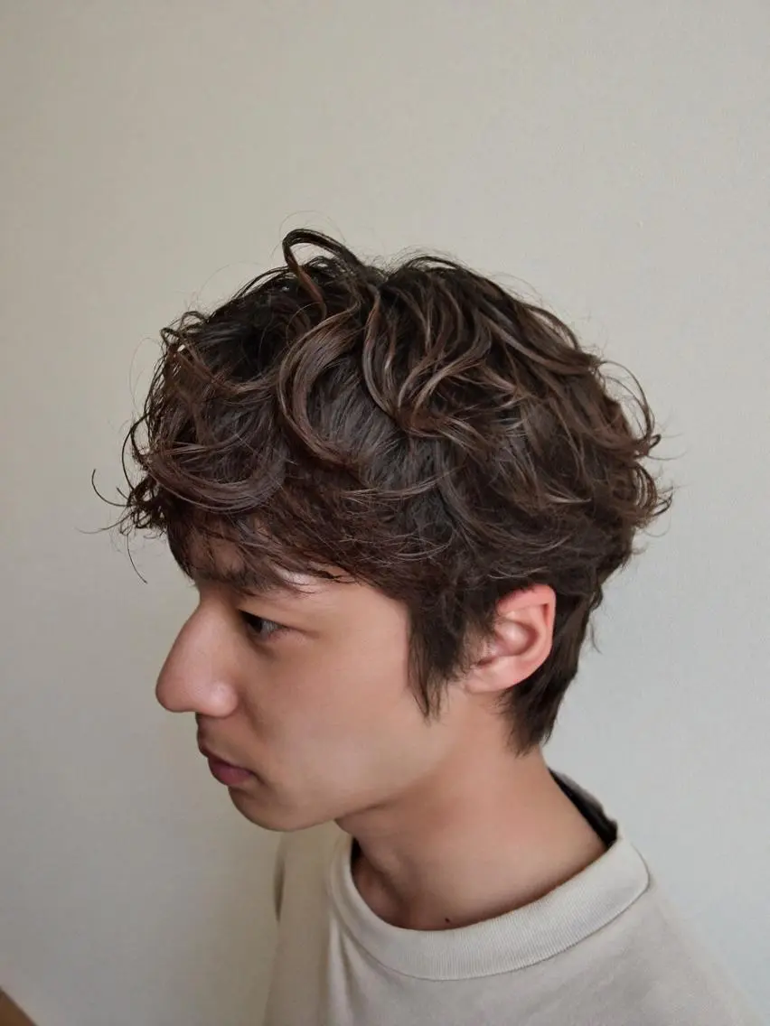 メンズ パーマ ブラウン艶カラー / mizuki🎀のヘアスタイル