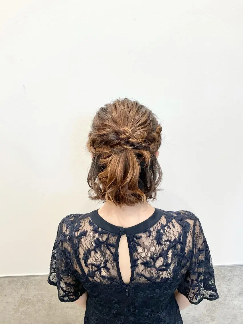 ショート ヘアアレンジ ハーフアップ ボブ ヘアセット yoshi ☆のヘアスタイル