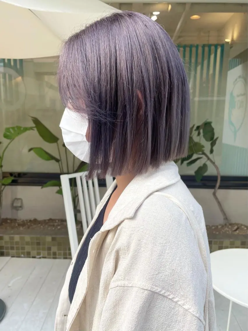 ミディアム カラー 切りっぱなしボブ ラベンダーカラー ボブ 佐藤 魁人のヘアスタイル