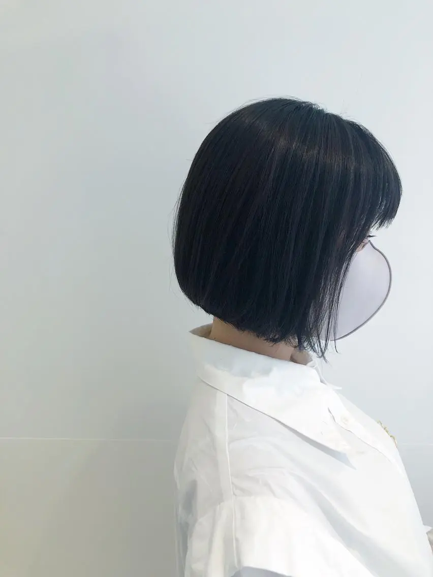 ミディアム カラー 黒髪 ブルーカラー ブルーブラック カット ヘアカラー トリートメント 髪質改善/顔まわり 石原のヘアスタイル