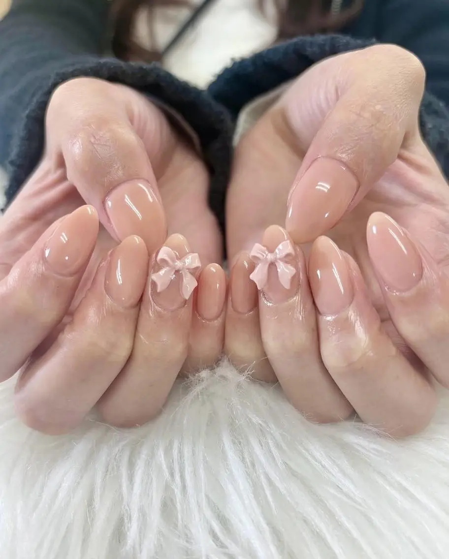 ネイル ワンカラーネイル ピンク リボン ハンドネイル nail salon Libertyのネイルデザイン
