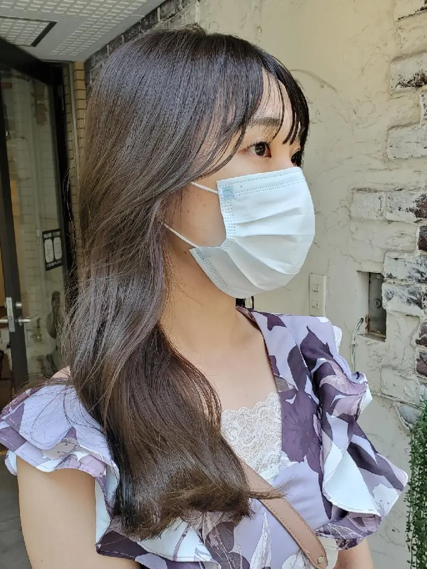 ロング カラー 切りっぱなしボブ ショートボブ バレイヤージュ ベージュカラー 黒髪 カット ヘアカラー トリートメント 韓国レイヤー柔らかい 地毛風縮毛矯正/マツのヘアスタイル