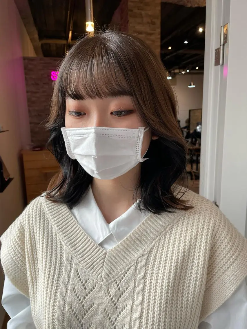 ミディアム カラー カット ヘアカラー トリートメント YUI/ ブリーチカラー🌷のヘアスタイル