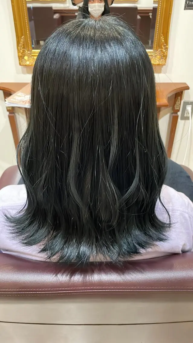 カラー 黒髪 ブルーカラー ブルーブラック かいき/レイヤー /ボブ/髪質改善のヘアスタイル