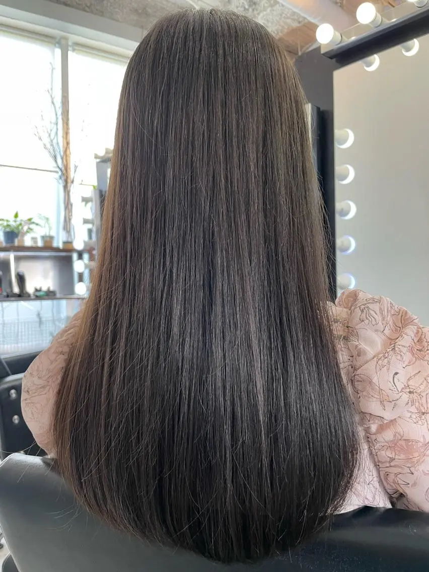 ロング カラー パーマ アッシュ アッシュブラウン ブラウンカラー ダークアッシュ ストレートパーマ ヘアカラー 縮毛矯正 トリートメント ブリーチなし透明感 タケザワミキのヘアスタイル