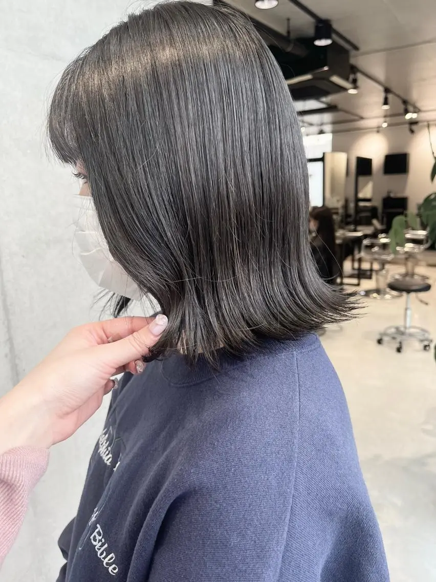 ミディアム カラー パーマ ヘアアレンジ 透明感/オリーブ/ グレージュ/YUKAのヘアスタイル