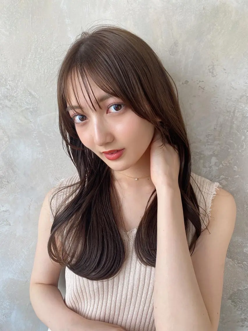 セミロング カラー ベージュカラー ブラウンカラー ブラウンベージュ くびれヘア 顔周り/くびれヘア 韓国ヘア💕風間るなのヘアスタイル