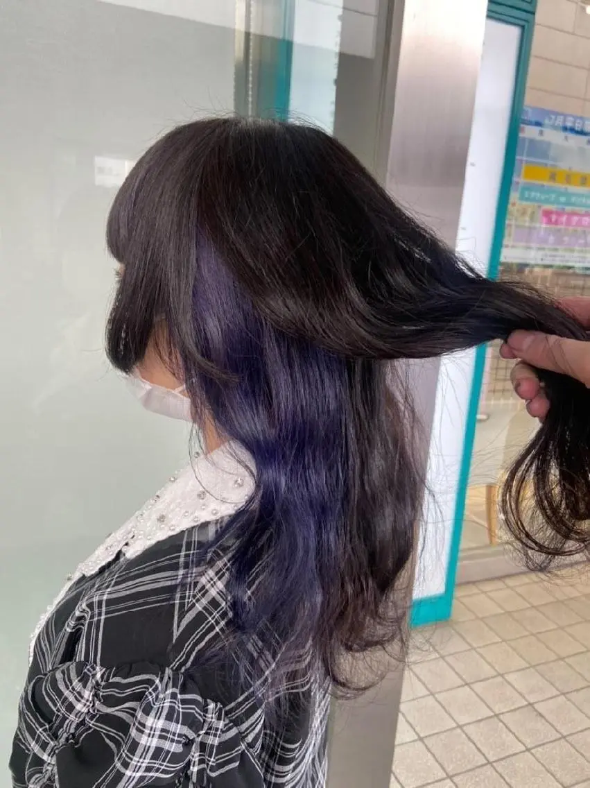 セミロング カラー ブリーチ ブルーカラー ブルーラベンダー ケアブリーチ インナーカラー あらげ 🌈推しカラー🌈ᵕのヘアスタイル