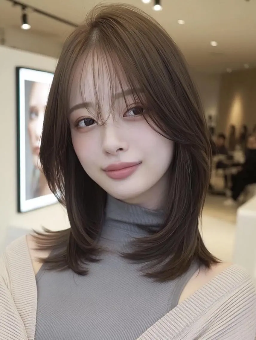 セミロング ボブ 髪質改善 韓国風ヘア レイヤーカット 縮毛矯正 カット ヘアカラー 髪質改善/レイヤー/ 佐藤　舞🌷🫧のヘアスタイル