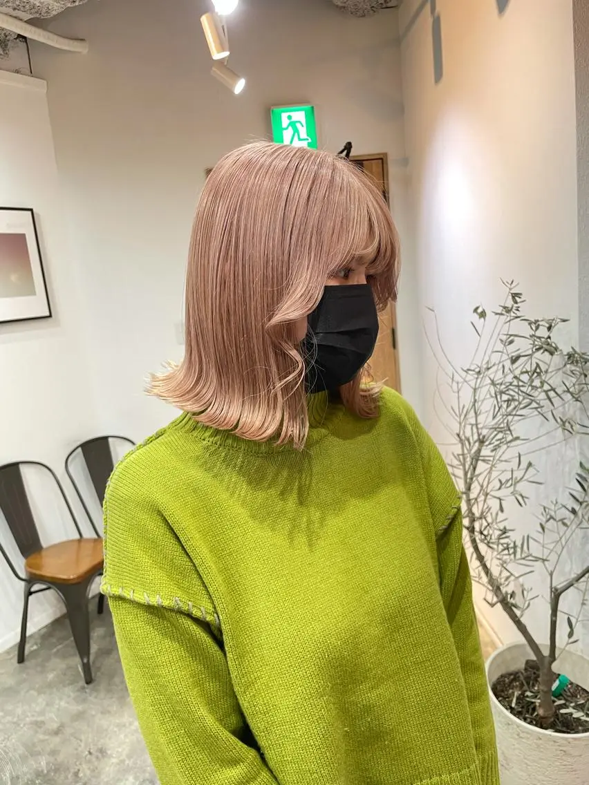ミディアム カラー ベージュカラー ピンクカラー ピンクベージュ ボブ カラーモデル募集 吉原佳穂💗のヘアスタイル