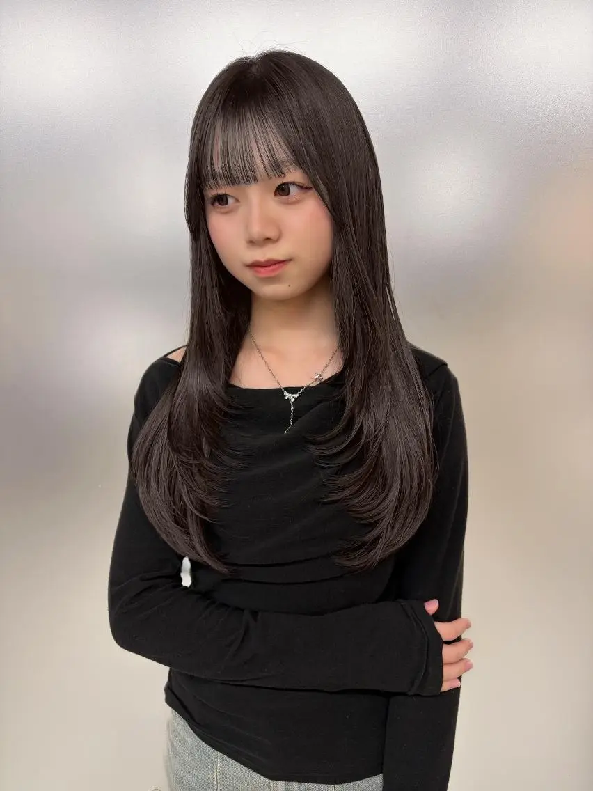 ロング カラー 顔周りカット 韓国風ヘア レイヤーカット トリートメント カット トリートメント さや🍀/透明感 カラー/ヘアセットのヘアスタイル