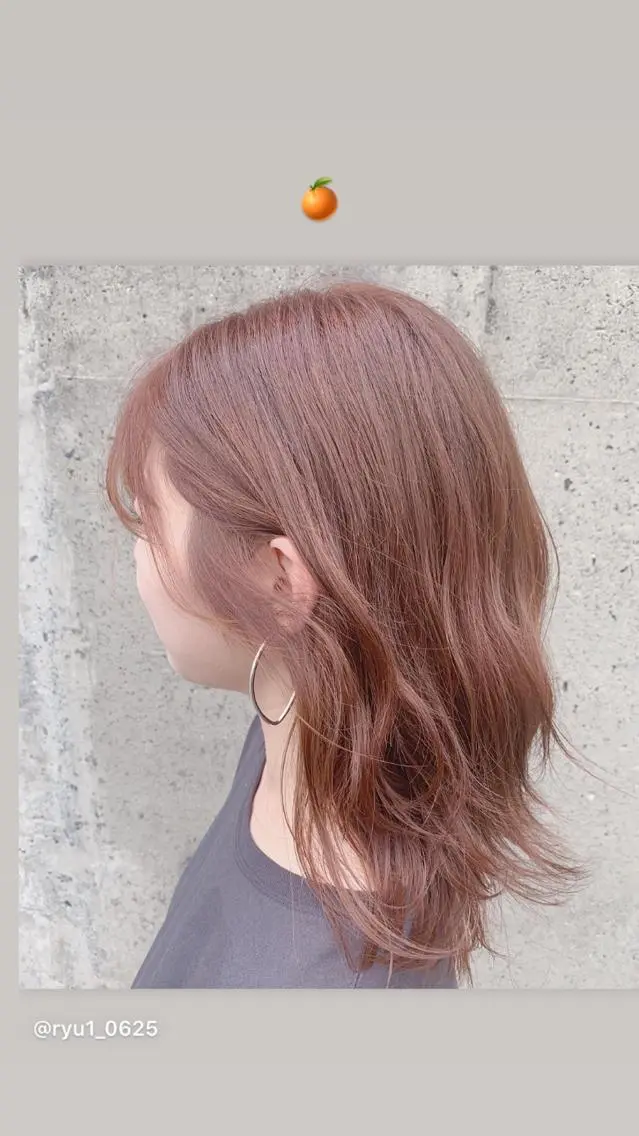 ミディアム カラー ブリーチ ブリーチなしカラー オレンジ 失敗しないパーマ 稲葉/草薙のヘアスタイル