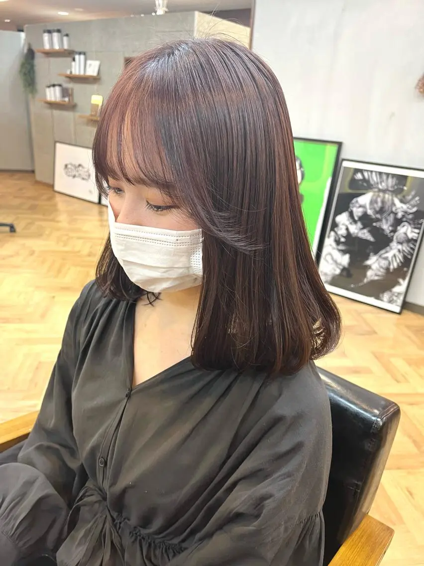 セミロング カラー ena/ブリーチなし 透明感・レイヤー🎀のヘアスタイル