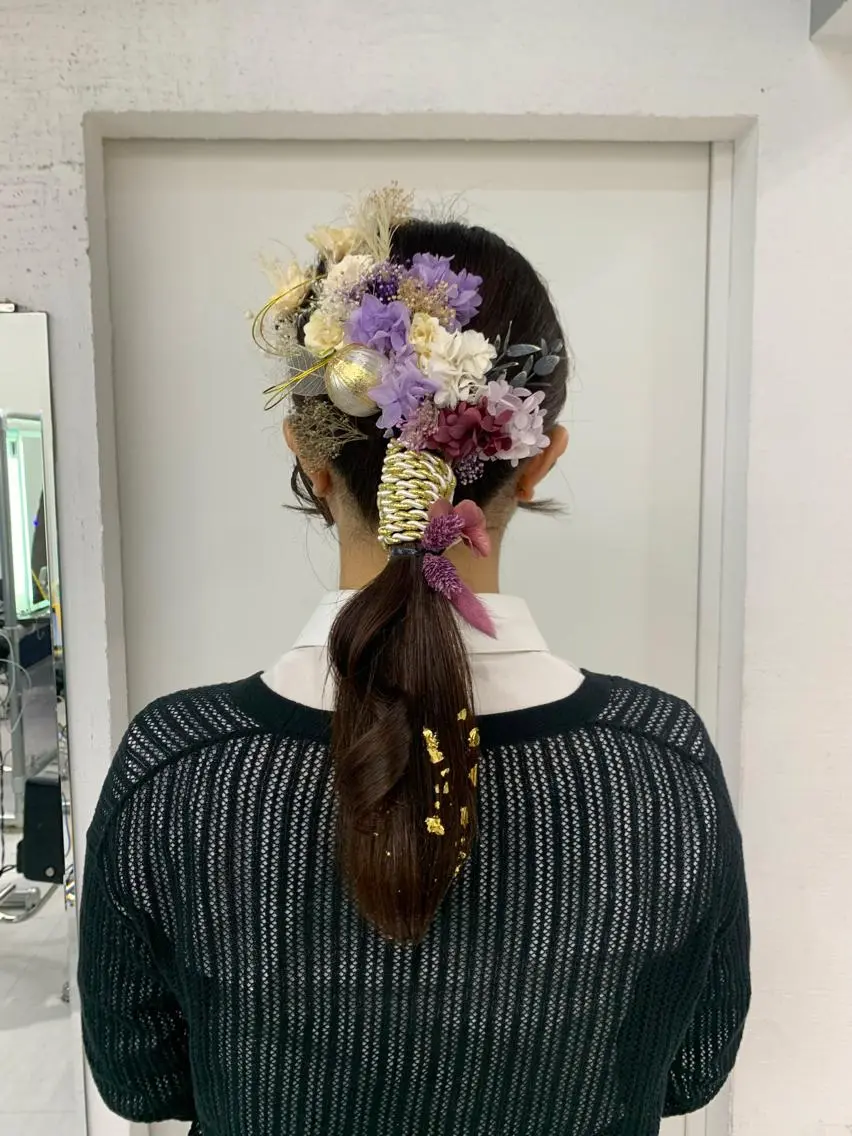 セミロング カラー ヘアアレンジ ヘアセット 卒業式ヘアセット🎀 ヘアアレンジのヘアスタイル