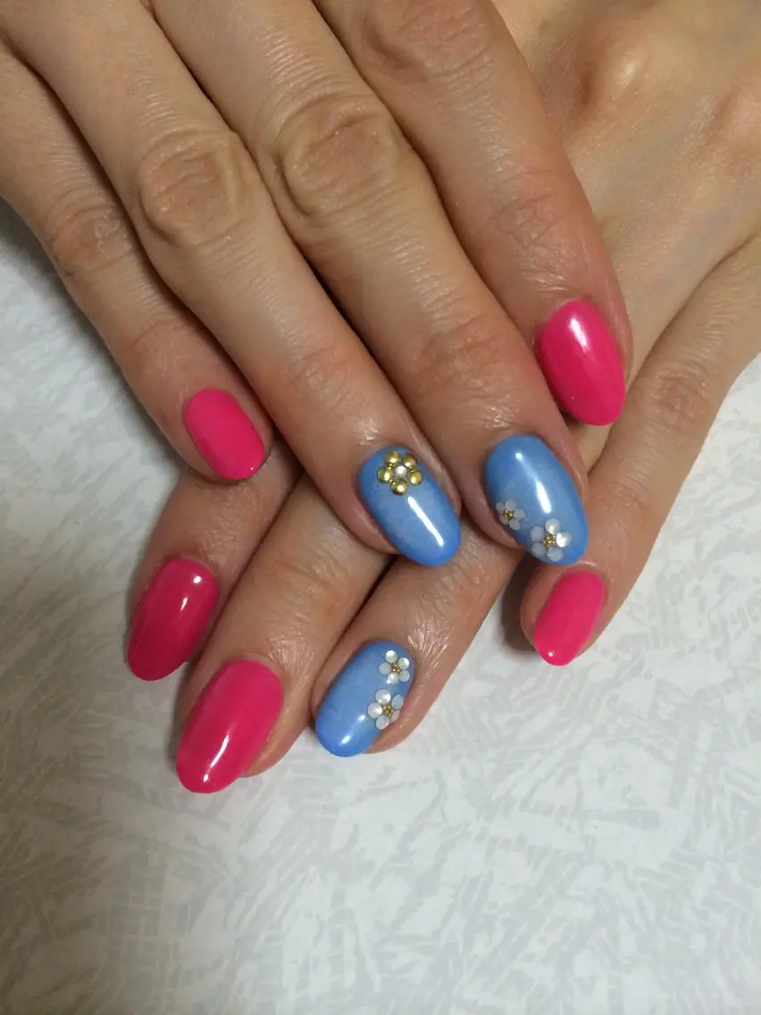 ネイル ブルー ピンク chii nailのネイルデザイン